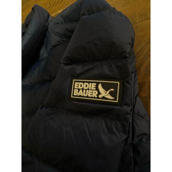 Eddie Bauer Puffer Jacket Mens XXL Navy Down 650 Packable Water Resistant Zip Up - Picture 5 of 8
